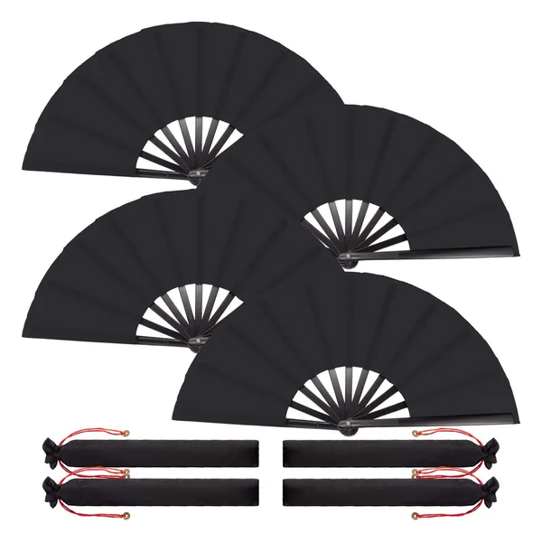 Großer Bambus-Handfächer personalisiert, schwarz, mit Hülle, Design 4