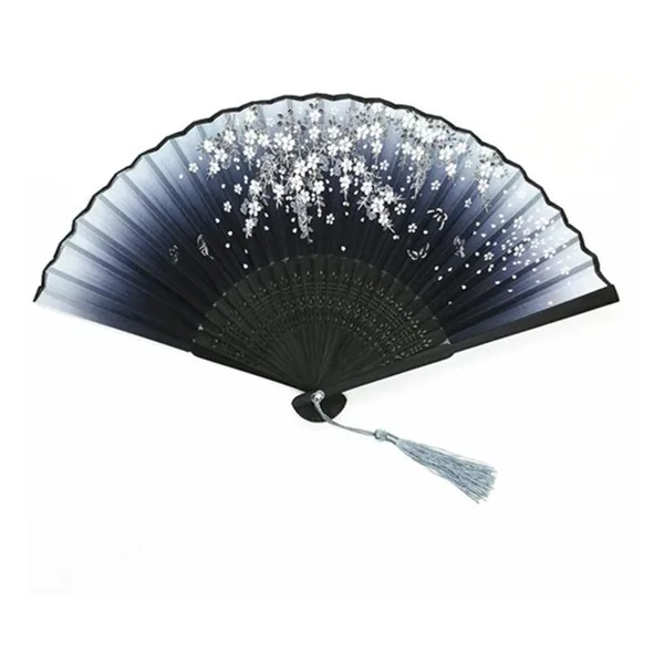Bambus-Handfächer personalisiert, Lavendel-Schmetterlinge, schwarze Streben, Design 2