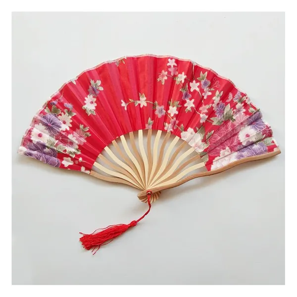 Drachen-Handfächer aus Bambus personalisiert, Satin türkis floral, Design 3