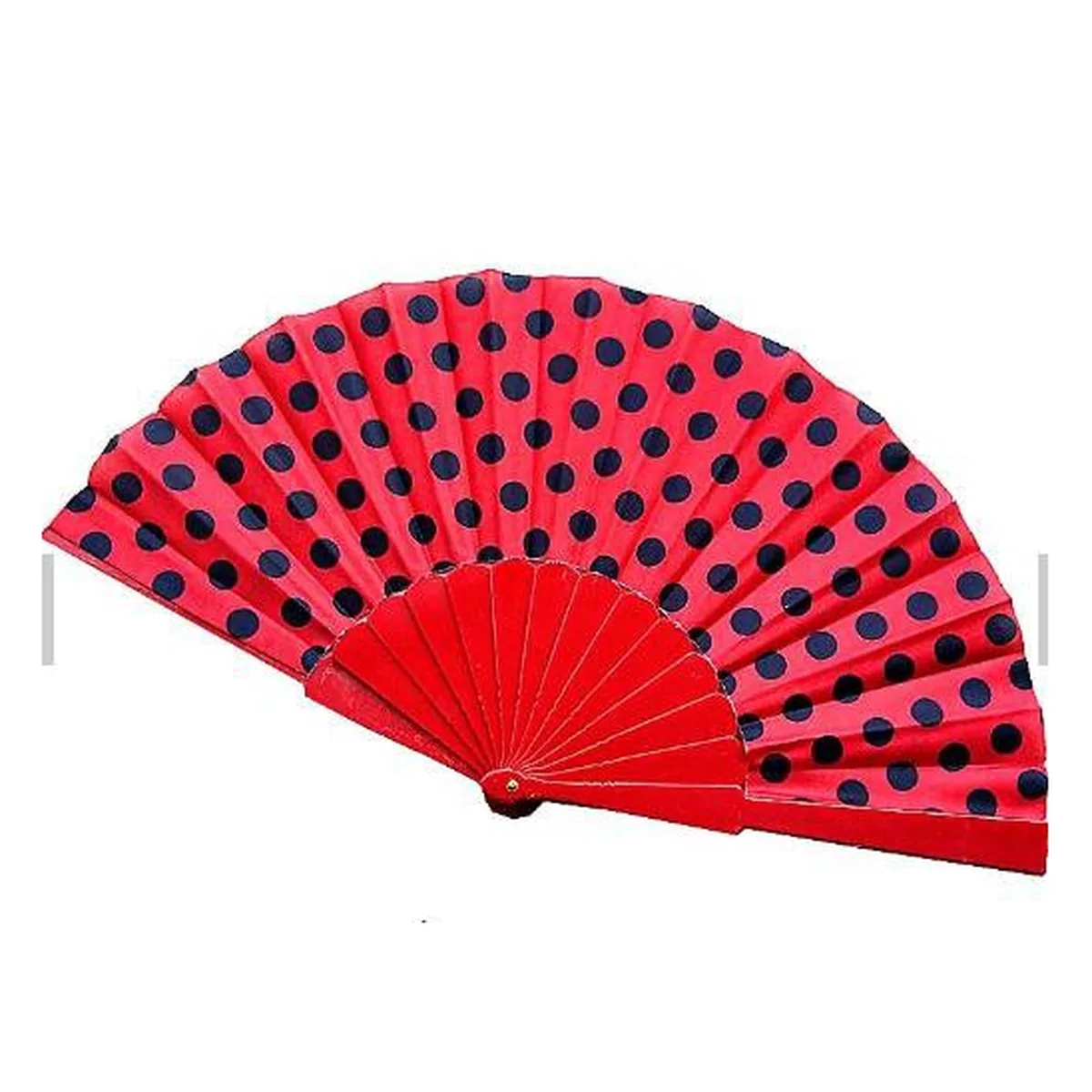 Flamenco-Handfächer, rot mit schwarzen Punkten, bedruckt mit Ihrem Logo