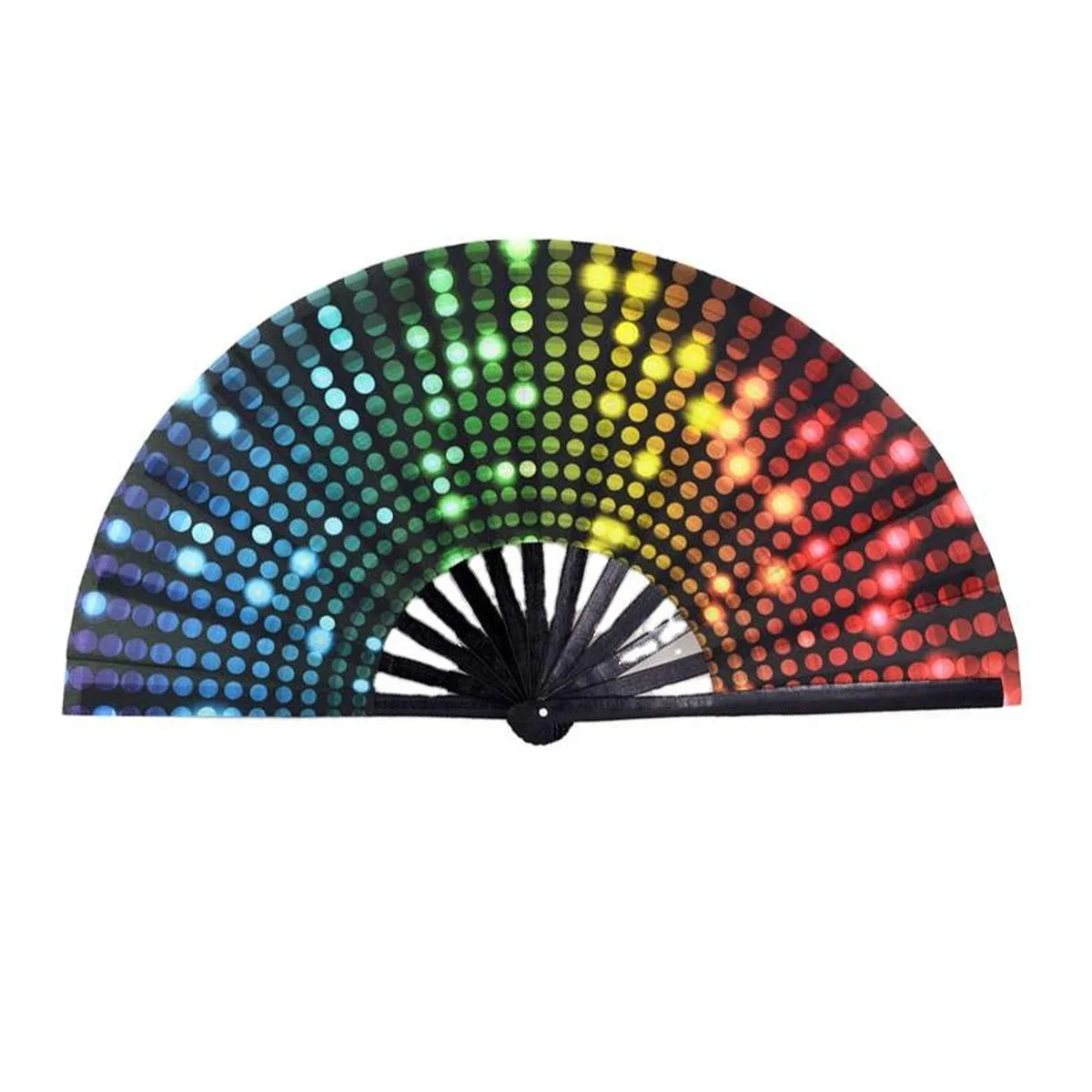 Großer Handfächer personalisiert 33 cm, Disco-Punkte, bedruckt mit Ihrem Logo