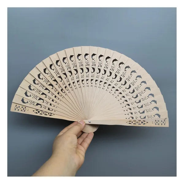 Geschnitzter Holz-Handfächer, durchbrochene Stäbe, Design 3