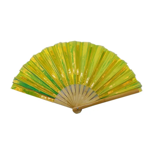 Irisierender Handfächer personalisiert 33 cm, PVC limette, Bambus, Design 3
