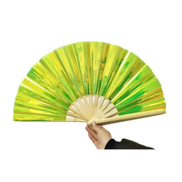 Irisierender Handfächer personalisiert 33 cm, PVC limette, Bambus