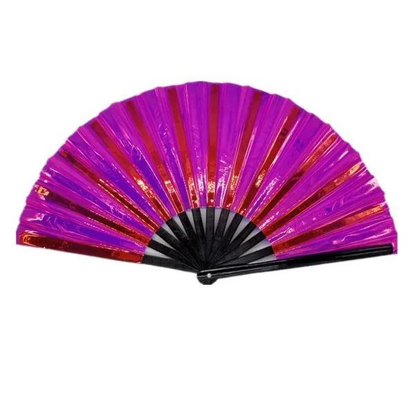 Irisierender Handfächer personalisiert 33 cm, PVC violett und gold, Design 2