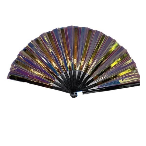 Irisierender Handfächer personalisiert 33 cm, PVC violett und gold, Design 4