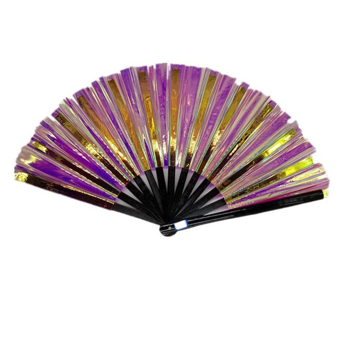 Irisierender Handfächer personalisiert 33 cm, PVC violett und gold, bedruckt mit Ihrem Logo