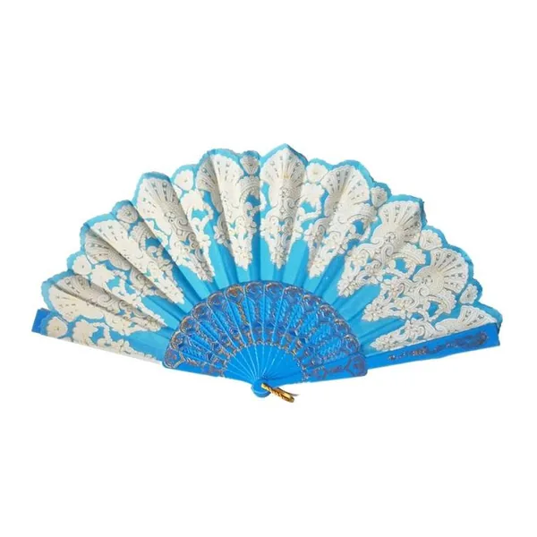 Pailletten-Handfächer personalisiert, Pfauenblau bestickt, Design 4