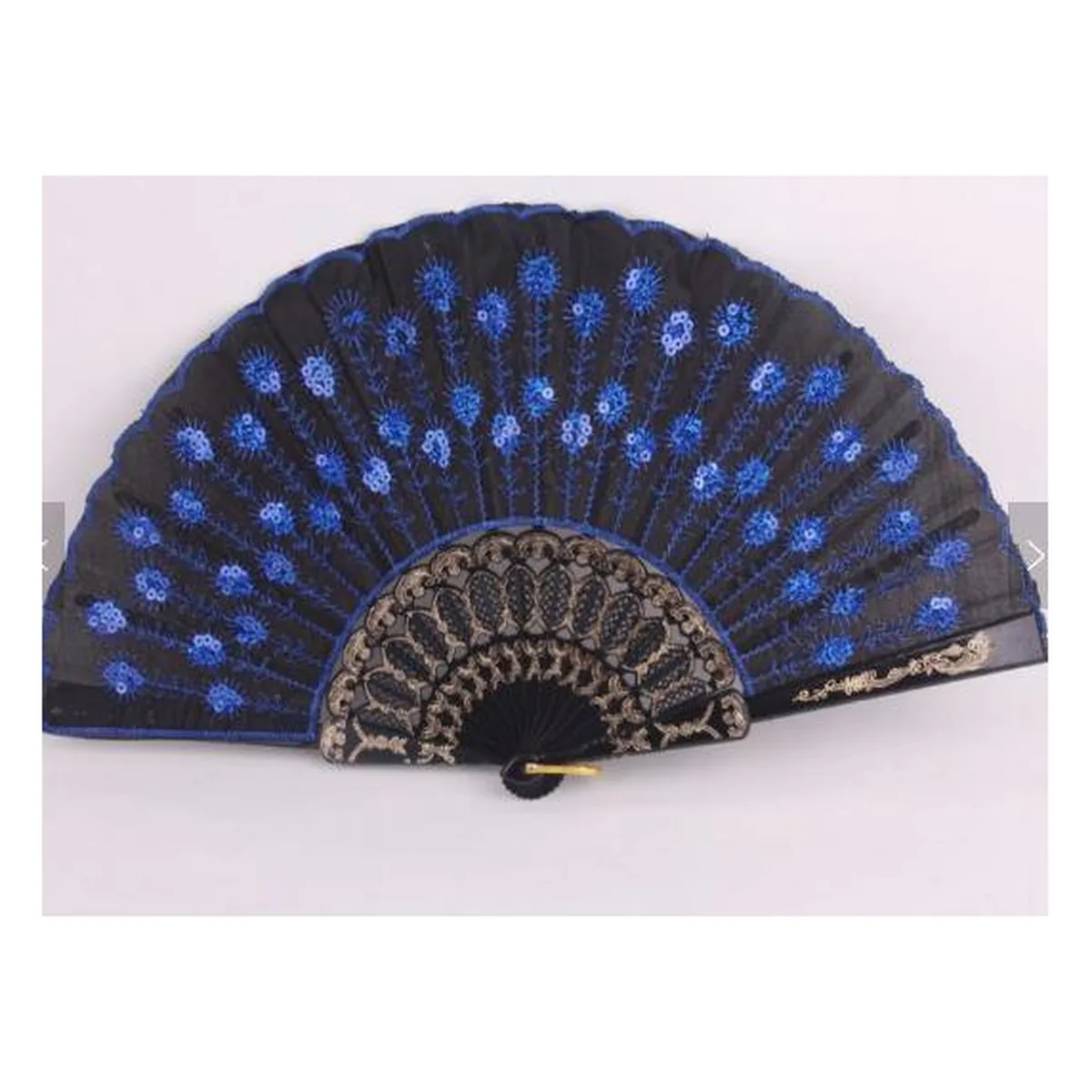 Pailletten-Handfächer personalisiert, Pfauenblau bestickt, bedruckt mit Ihrem Logo