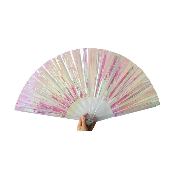 PVC-Handfächer personalisiert 33 cm, Perlflieder, Glitzer, Design 4