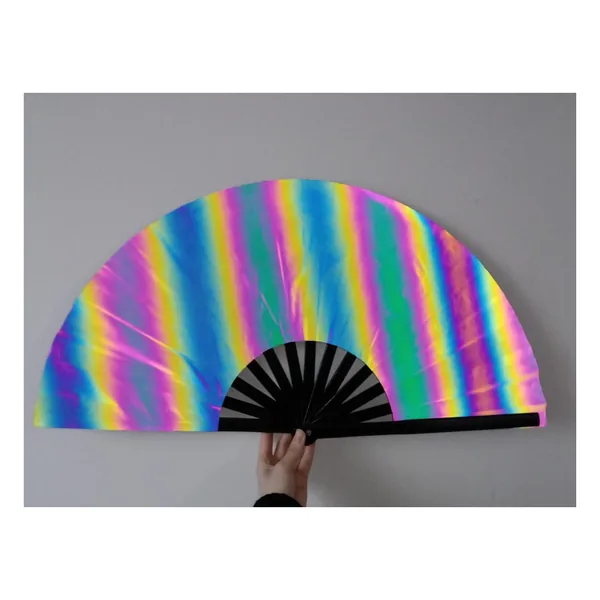 Reflektierender Handfächer personalisiert 33 cm, Regenbogenstreifen
