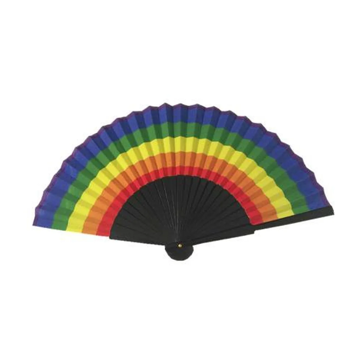 Regenbogen-Handfächer aus Holz, schwarze Streben, bedruckt mit Ihrem Logo