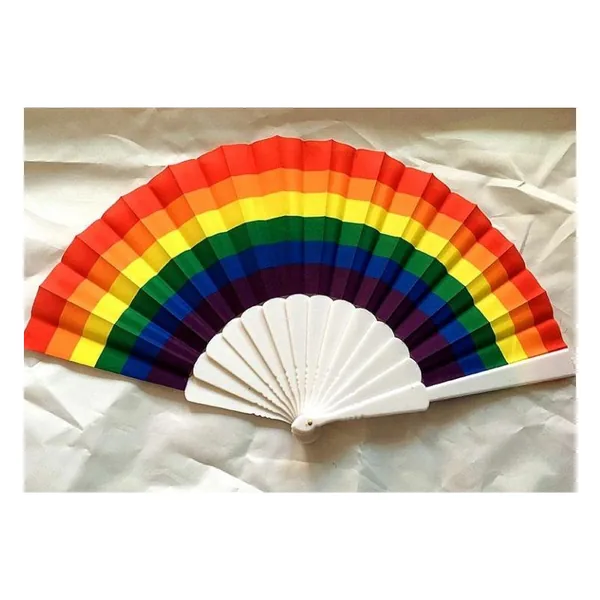 Regenbogen-Handfächer Pride, weiße Streben