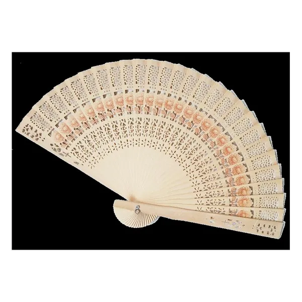Sandelholz-Handfächer natur, durchbrochen, mit Gravur, Design 2