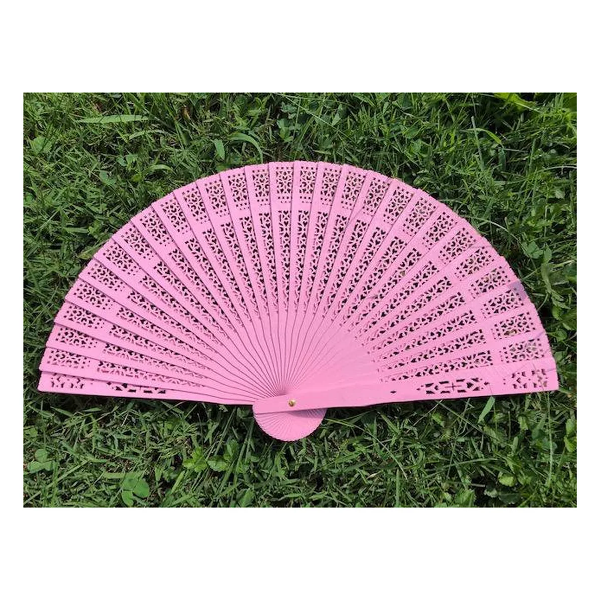 Sandelholz-Handfächer personalisiert, rosa durchbrochen, bedruckt mit Ihrem Logo