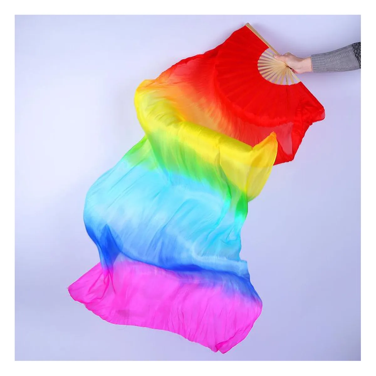Seiden-Tanzfächer personalisiert, Regenbogenschleier, bedruckt mit Ihrem Logo