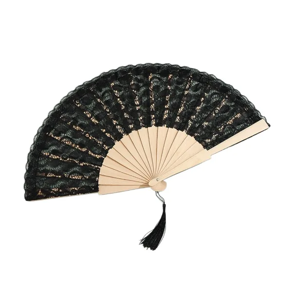 Spitzen-Handfächer personalisiert mit Quaste, Holz, 9 Farben, Design 4