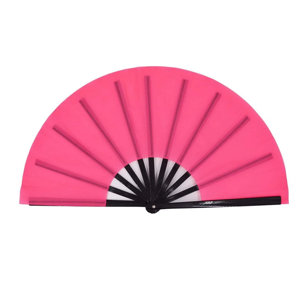 Unifarbener Handfächer personalisiert 33 cm, rosa, schwarze Streben, bedruckt mit Ihrem Logo