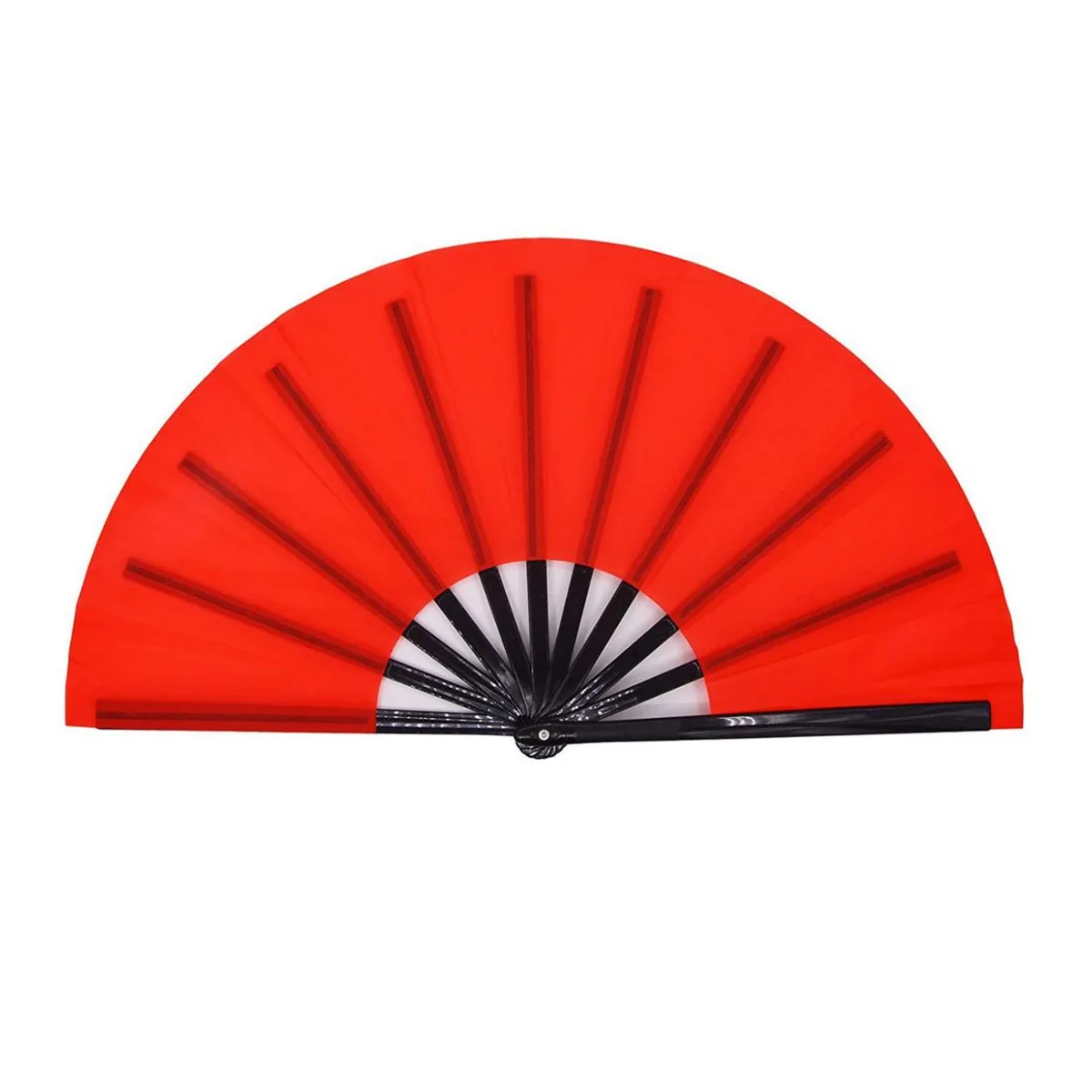 Unifarbener Handfächer personalisiert 33 cm, rot, schwarze Streben, bedruckt mit Ihrem Logo