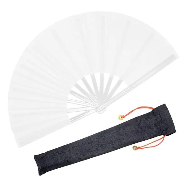Unifarbener Handfächer personalisiert 33 cm, weiß, mit Hülle